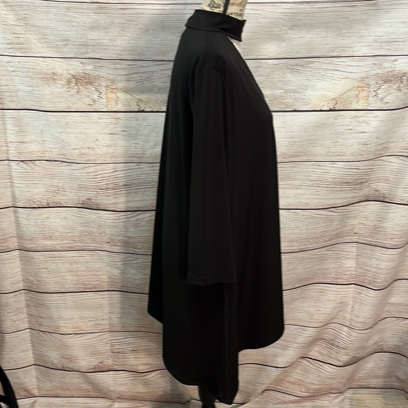 Clara Sun Woo Tunic Choker V-neck Shark Bite Hem Black 3/4 Sleeves Travel - Picture 4 of 8